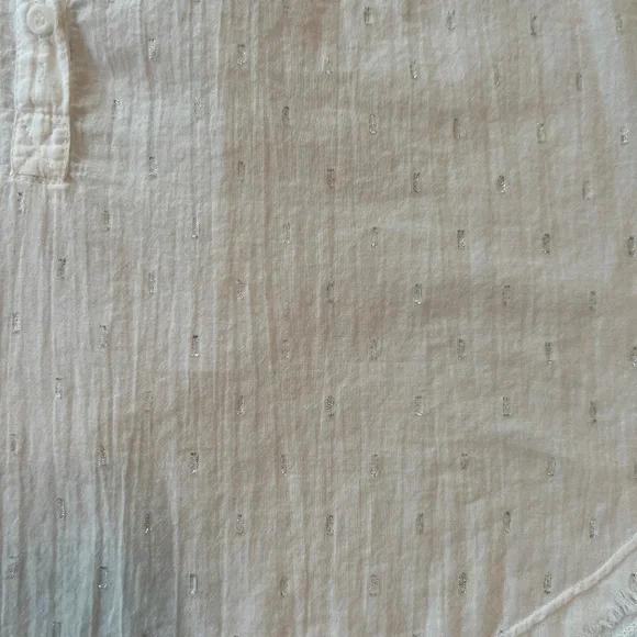 Bella Dahl Half Botton Sleeveless Shirt White/ Silver Pockets Sz L - Picture 4 of 9